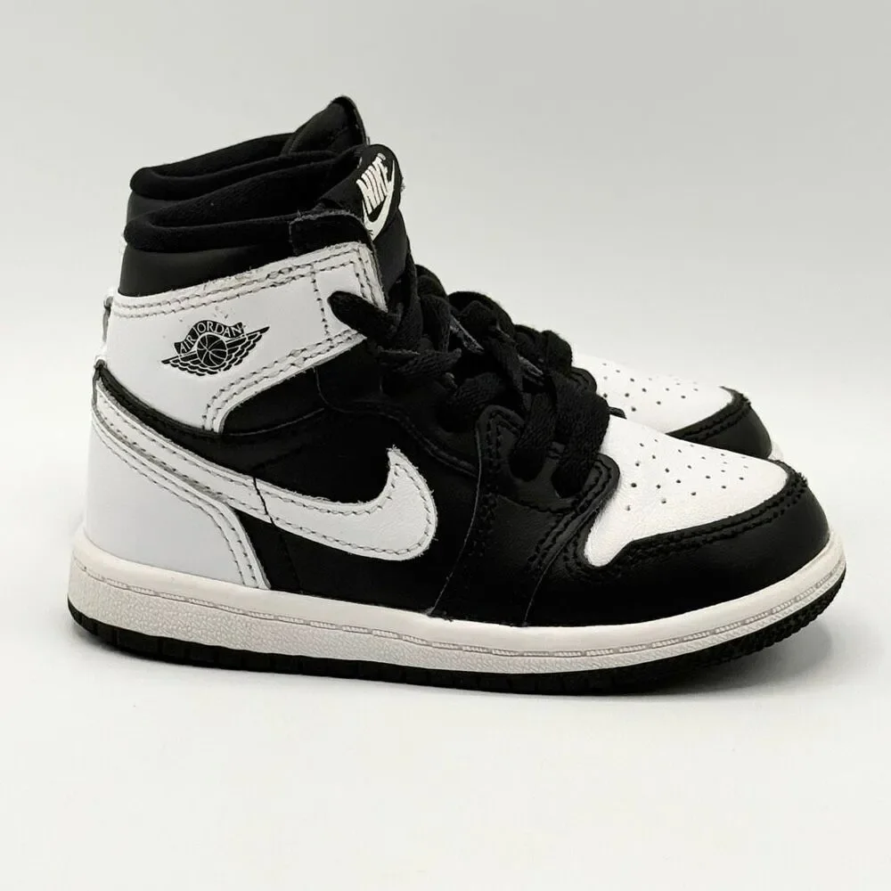 Nike Air Jordan Retro 1 OG High Top Panda Black White Lace Up Toddler Sneakers -